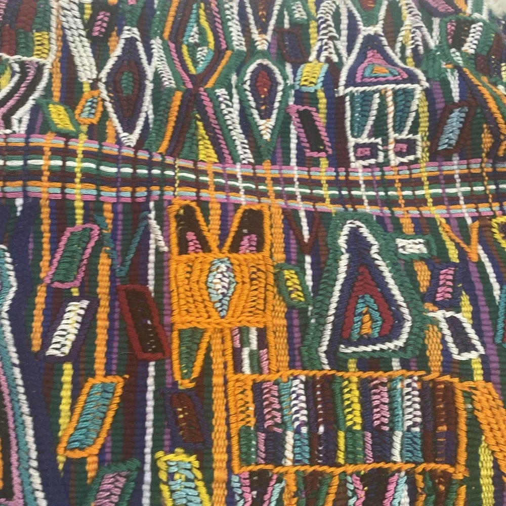 Guatemalan‎ Textile With Fringe Multicolor Fully Embroidered 55x28
